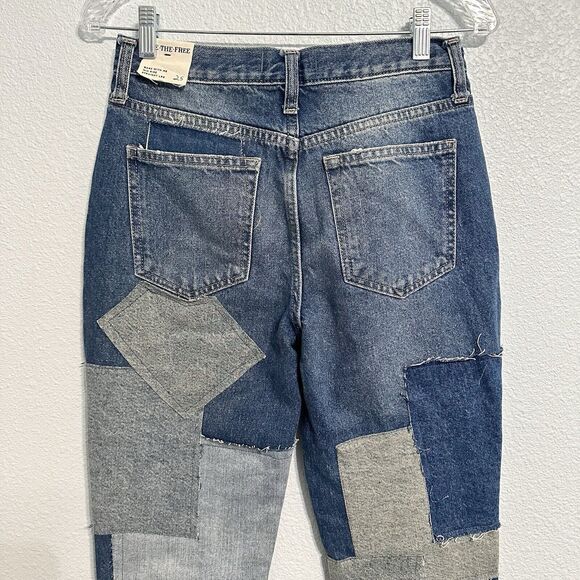 We The Free People Jeans Size 25 Bare With Me Mid Rise Straight Leg Patchwork - Picture 5 of 16